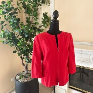 s.Oliver Women Red Linen Blend Zip Front Jacket Blazer Size 42 (US 12-14)